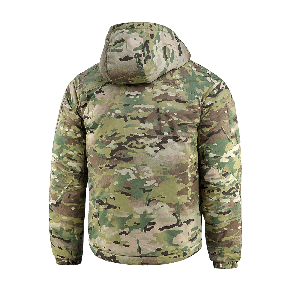 M-Tac Alpha Gen.IV Pro Primaloft -talvitakki Multicam-kuosissa, takaosa, premium-takki korkealla kulutuskestävyydellä ja vettähylkivällä materiaalilla.
