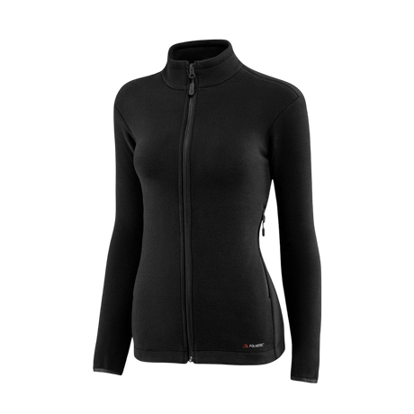 M-Tac Sweater Nord Fleece Polartec naisten malli mustana, suunniteltu lämmön ja toiminnallisuuden kannalta. Valmistettu Polartec® 200 Series -fleecestä.