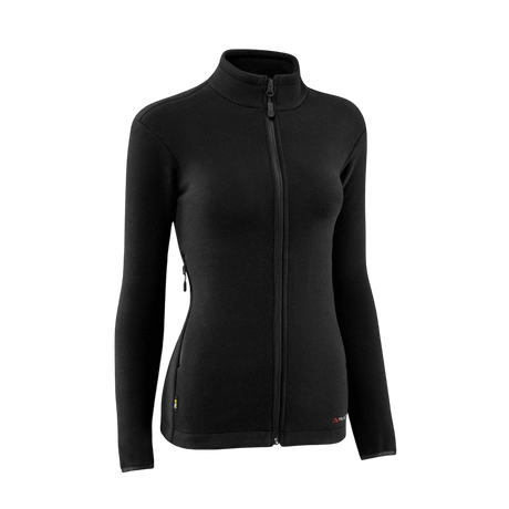 M-Tac Sweater Nord Fleece Polartec naisten malli mustana, suunniteltu mukavuuteen ja lämpöön, YKK-vetoketjulla ja pystykauluksella taktisiin ympäristöihin.