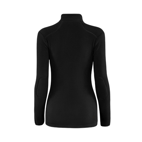 M-Tac Sweater Nord Fleece Polartec naisten malli mustana nähtynä takaa pystykauluksella ja tasasaumoilla, suunniteltu mukavuuteen ja lämpöön taktisiin ympäristöihin.