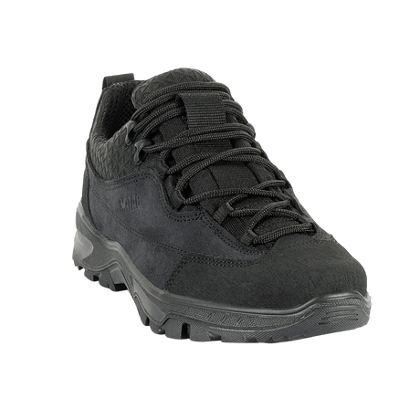 M-Tac Tactical Sneakers Patrol R Vent, musta nahka ja 3D-mesh; sopii trekkingiin, juoksuun ja ulkoiluun, liukastumaton pohja.