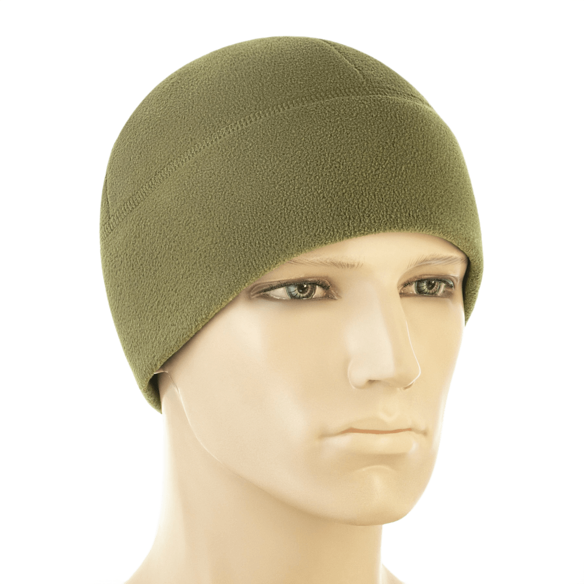 M-Tac Watch Cap Elite Fleece Beanie Hat Slimtex oliivinvihreänä, suunniteltu kylmään ja taktiseen käyttöön, näytetty mannekiinilla