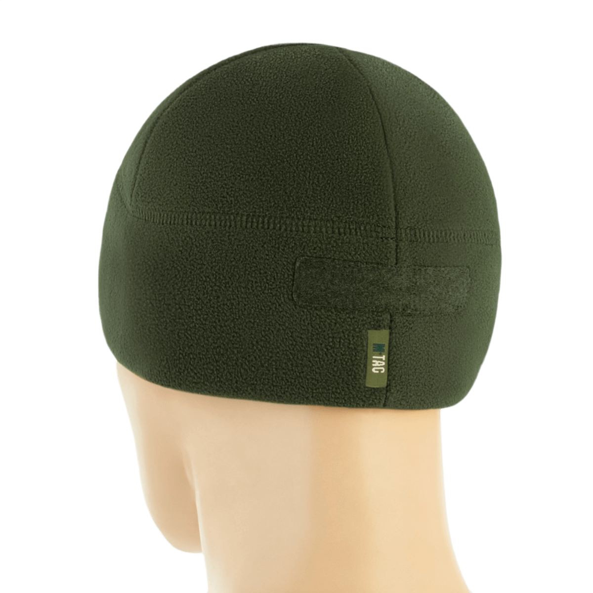 M-Tac Watch Cap Elite Fleece Beanie Hat Velcro, vihreä, ihanteellinen taktiseen käyttöön, ulkoiluun ja talviaktiviteetteihin, nähty takaapäin.