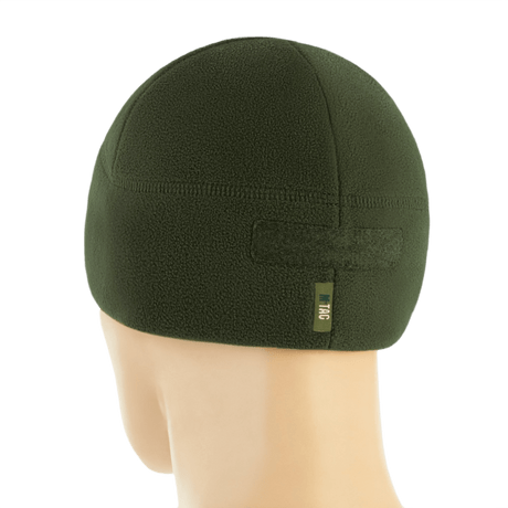 M-Tac Watch Cap Elite Fleece Beanie Hat Velcro, vihreä, ihanteellinen taktiseen käyttöön, ulkoiluun ja talviaktiviteetteihin, nähty takaapäin.