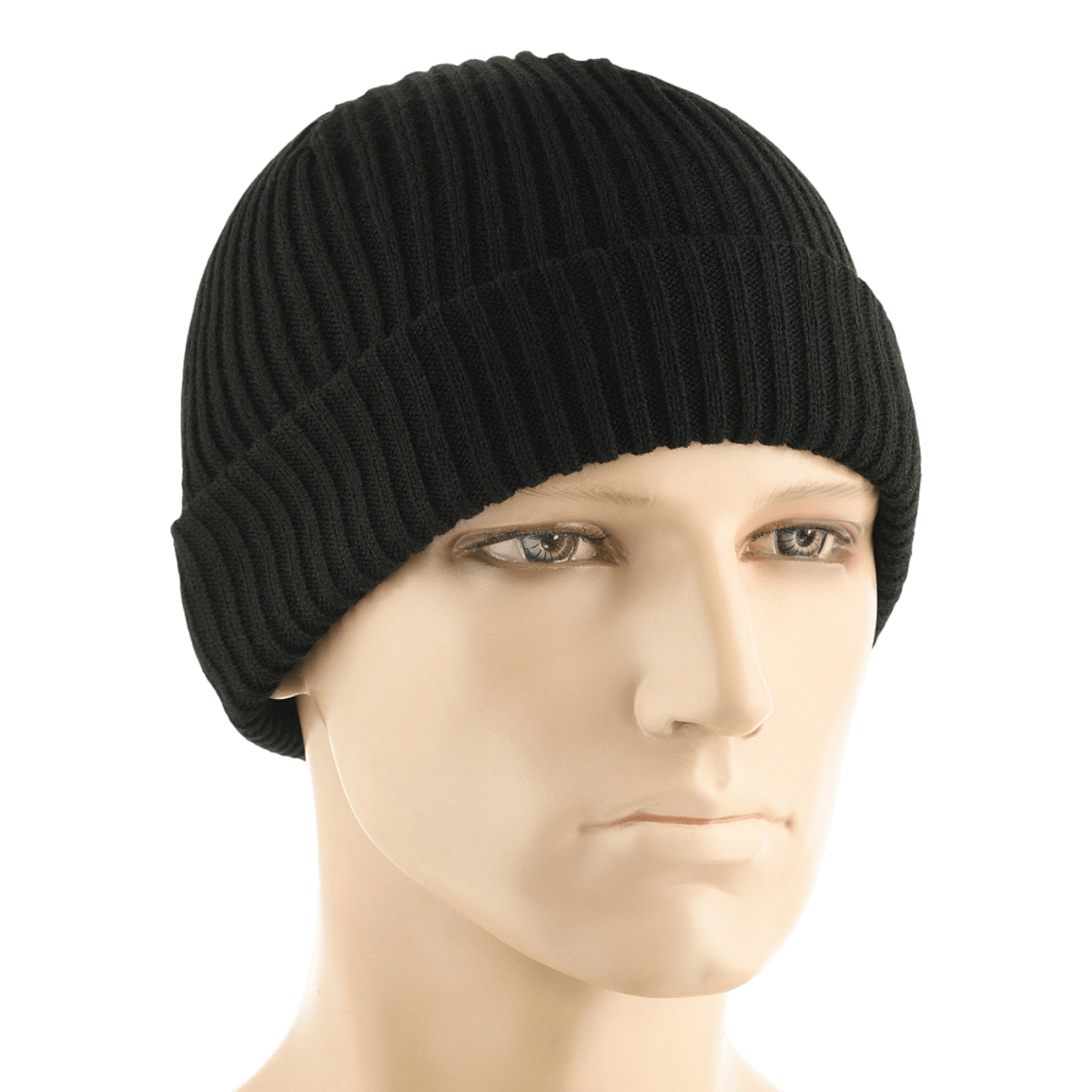 M-Tac Watch Cap 100% Akryl mustana, neulepipo matalalla mallilla ja kaksinkertaisella käänteellä, ihanteellinen kylmään säähän. Saatavana useissa ko'oissa.