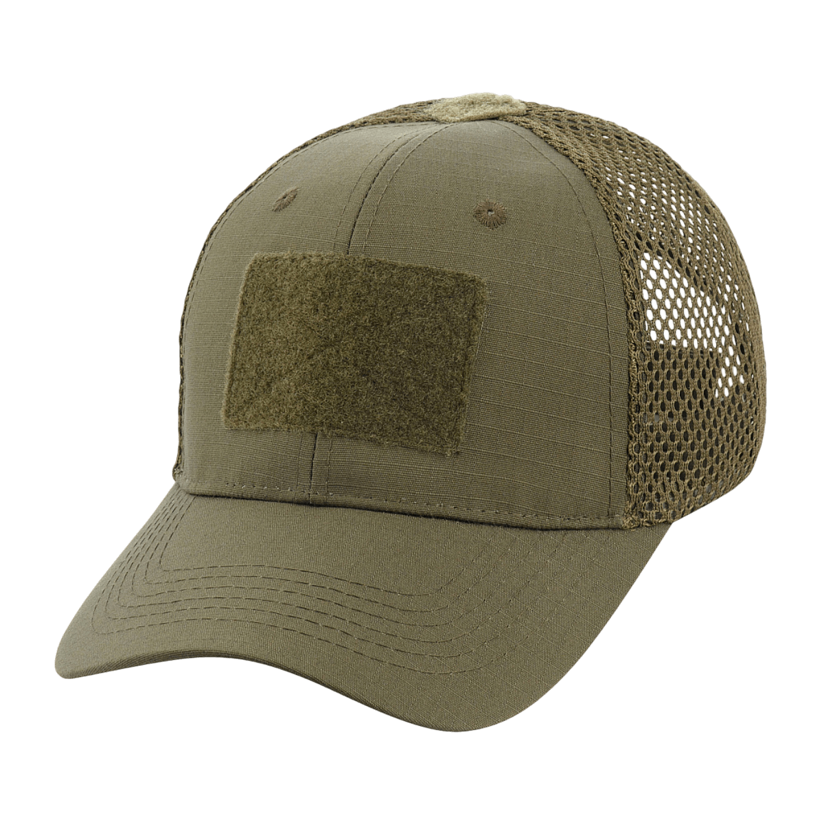M-Tac Mesh Flex Ripstop Baseball Cap Velcro-kiinnityksellä vihreänä, mesh-paneelit ja Velcro-edusta, sopii kesään ja taktiseen käyttöön.