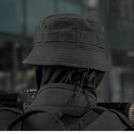 M-Tac Panamahat Gen. II Summer Flex musta nylon/elastaani ripstop-rakenteella, säädettävä hihna ja NIJ-sertifiointi, galleria-asento 1