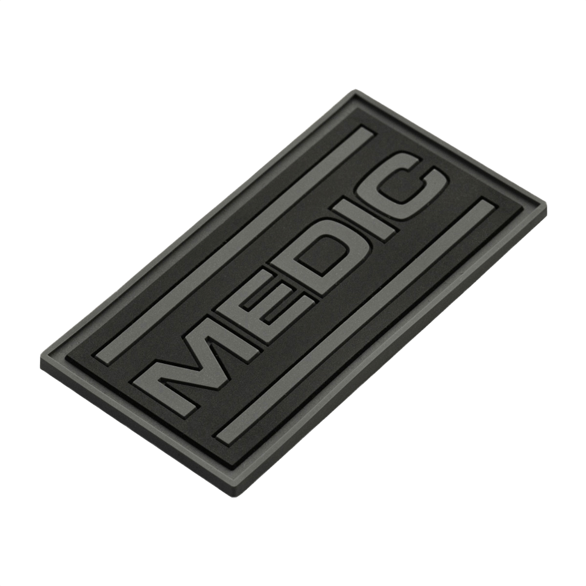 M-Tac Patch Medic PVC 3D taktinen patch Velcro-kiinnityksellä, musta muotoilu ja 3D-efekti. Mitat: 70 x 35 mm. Sopii univormuihin ja laukkuun.