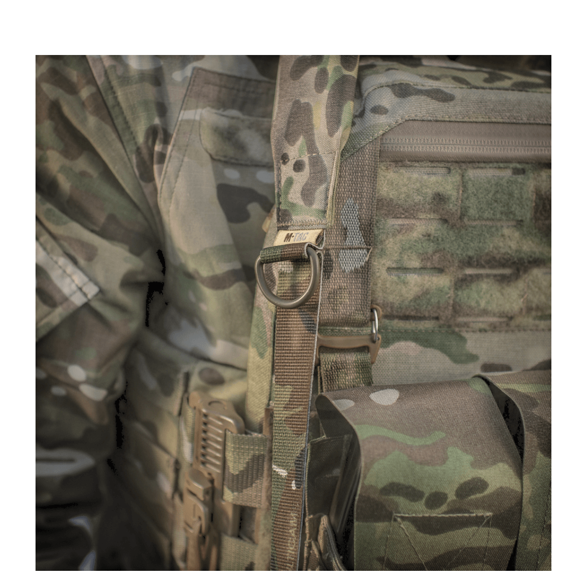 M-Tac Universal Våbenrem, multicam nylon, kestävä materiaali, säädettävä pituus ja integroitu D-rengas, taktiseen varustukseen, galleria, positio 1