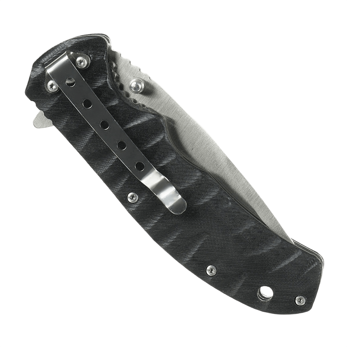 M-Tac Outdoor & Militær taittoveitsi - Type 8, kromiruostumaton terä ja Clip Point -muoto, suljettuna, muotoiltu kahva näkyvissä.