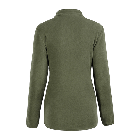 M-Tac Delta Polartec -naisten fleece-takki nähtynä takaa, oliivinvihreä, valmistettu pehmeästä ja hengittävästä Polartec® Micro Series -fleecestä.