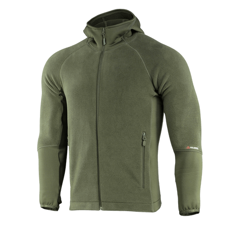 M-Tac Polartec Sport -huppari vihreänä, lämmöneristys ja hengittävyys mukavuutta varten fyysisen aktiivisuuden ja vaihtelevan sään aikana.