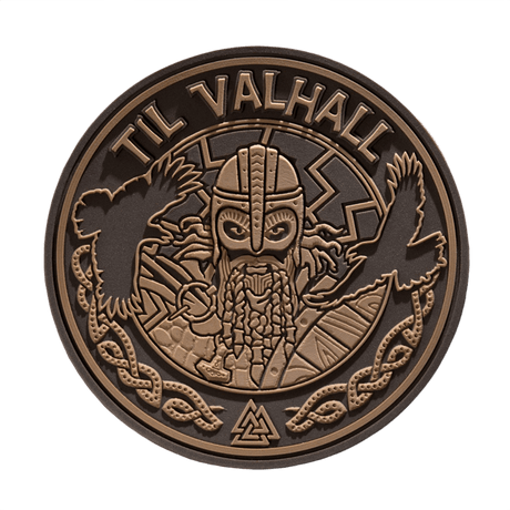 M-Tac Patch Til Valhall PVC viikinki-kuvioilla ja korpeilla, sopii univormuihin, laukkuun tai taktiseen varustukseen. Velcro-takapuoli, halkaisija 80 mm.