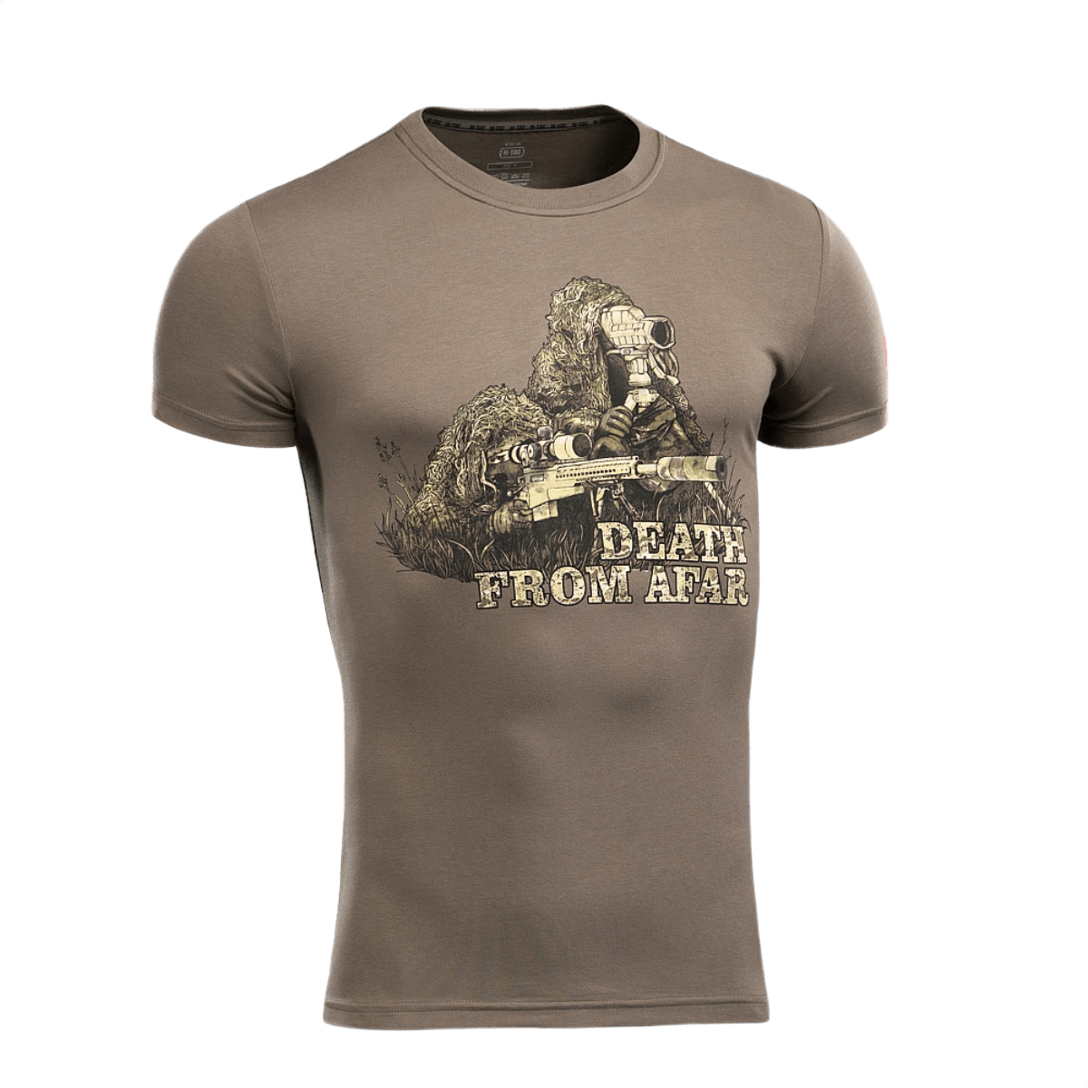 M-Tac Sniper T-paita "Death From Afar" -painatuksella, 93 % puuvillaa ja 7 % elastaania, sopii arkeen ja ulkoiluun