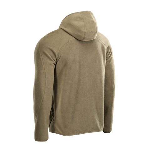 Takakuva M-Tac Lite Microfleece Hættetrøje -hupparista khakin värissä, suunniteltu mukavuuteen ja liikkumisvapauteen.