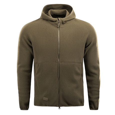 M-Tac Lite Microfleece Hættetrøje armyvihreänä vetoketjulla ja hupulla, valmistettu kevyestä, joustavasta mikrofleece-materiaalista mukavuuteen ja liikkumisvapauteen.