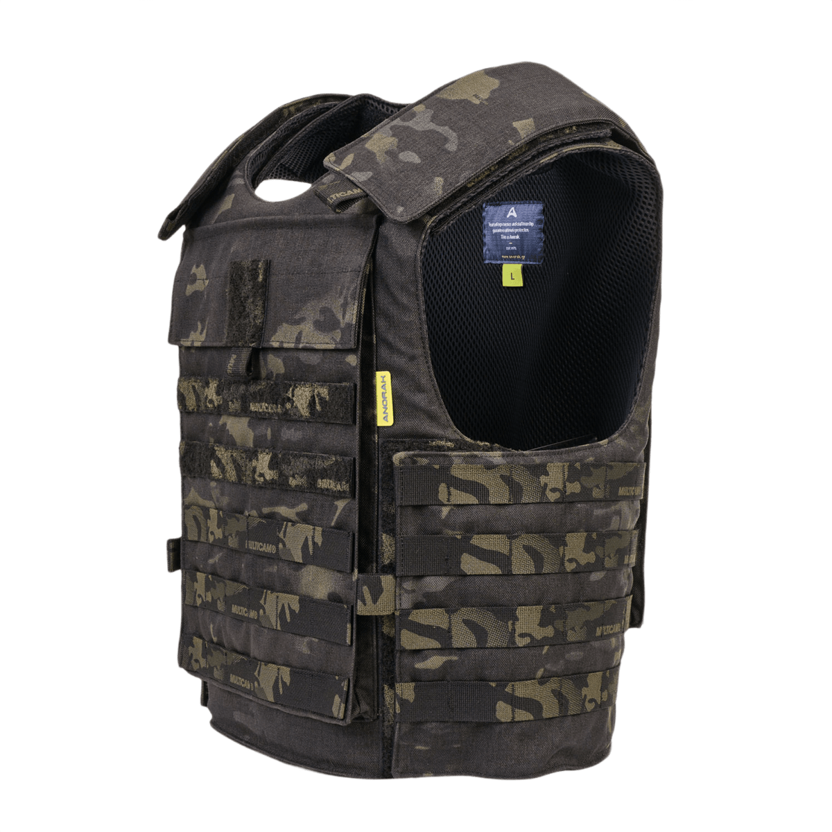 Anorak Rhodium® Tactical II – fr.bk. MultiCam® pistos- ja luodinsuojaliivi, taso Level IIIA, suunniteltu vartalon peittoon ja sovitukseen.