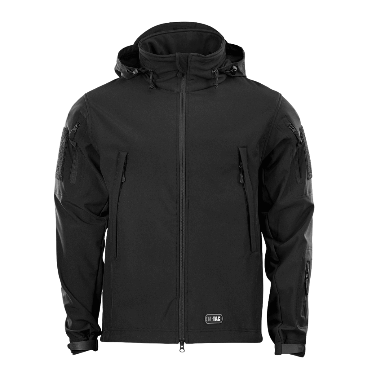 M-Tac Soft Shell -takki mustana, sisäinen polyuretaanikalvo ja fleece-vuori, suojaa huonoa säätä vastaan, kevyt ja eristävä.