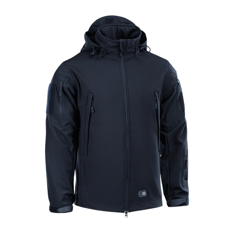 M-Tac Soft Shell -takki mustana, vesihylkivä ja eristävä, sopii huonoon säähän.