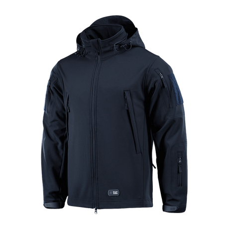 M-Tac Soft Shell -takki polyuretaanikalvolla ja fleece-vuorella, suojaa tuulelta ja säältä, kevyt malli mustana.