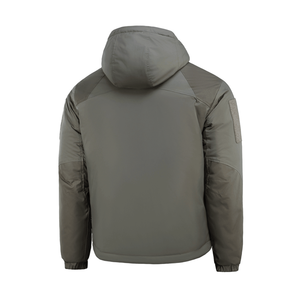 M-Tac Alpha Gen.III Pro -talvitakki, harmaa hupulla, takaa kuvattuna, vedenhylkivä nylon ja G-Loft-eristys, mukavuus jopa -20°C.