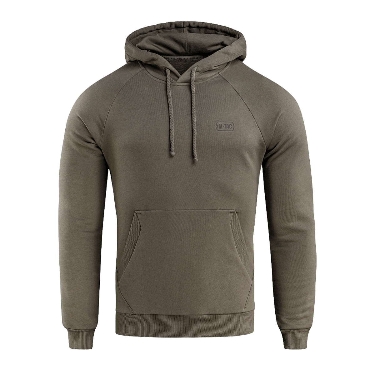 M-Tac Cotton Raglan -huppari armeijanvihreänä, raglanhihat ja kengurutasku.