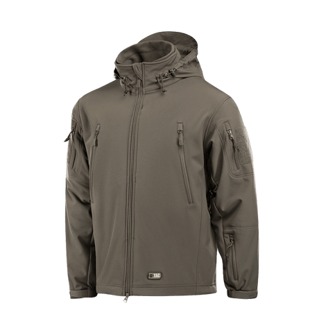 M-Tac Soft Shell Jakke med Liner, oliivinvärinen, irrotettavalla fleecellä ja täyspitkällä vetoketjulla.