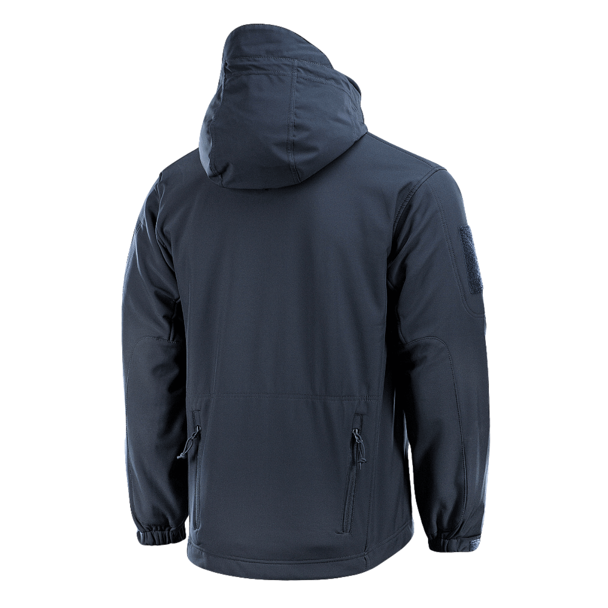 M-Tac Soft Shell Jakke med Liner takaa kuvattuna, sininen vedenpitävä softshell-takki irrotettavalla fleecenvuorella ja hupulla, sopii huonoon säähän.