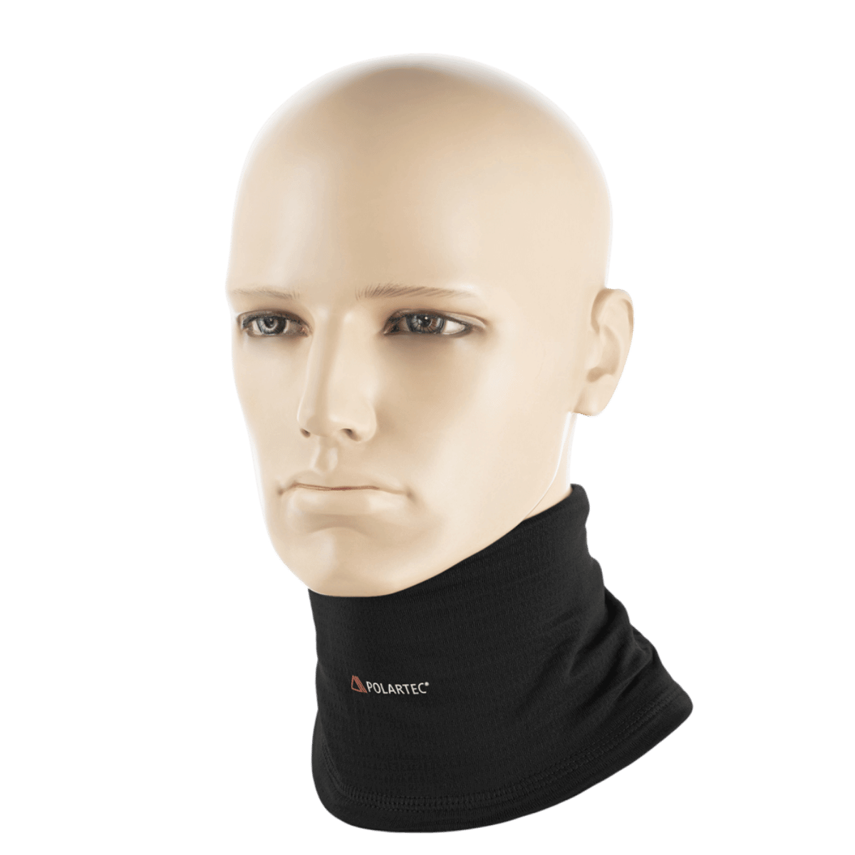 M-Tac Tube Scarf Polartec Power Grid, musta kestävä fleece, esillä kaulurina mallinuken päällä suojaksi kylmää vastaan.