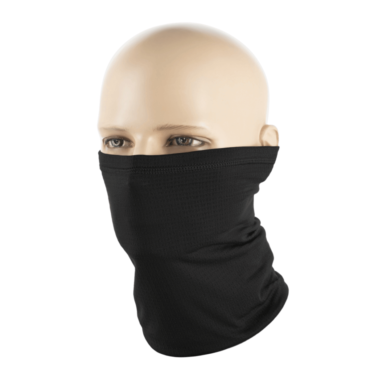 M-Tac Tube Scarf Polartec Power Grid, musta mallinukella, lämmin kauluri tuulelta ja kylmältä, monikäyttöinen kasvomaskina tai otsapantana.