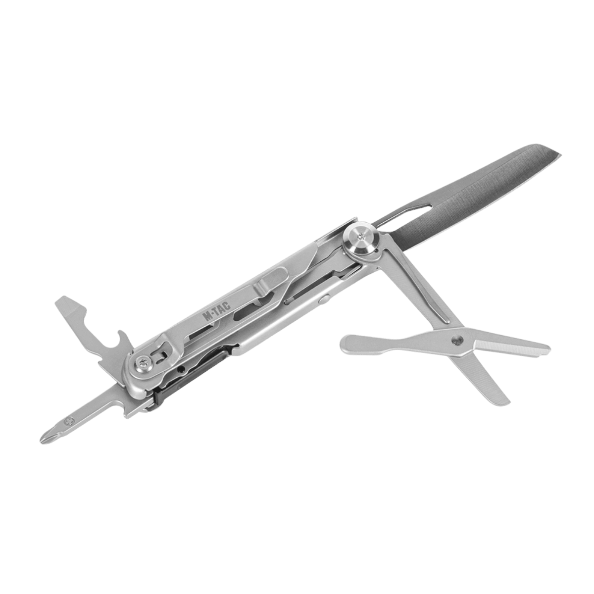 M-Tac Type 3 Foldekniv (5-i-1) Rustfrit Stål, kompakti monoveitsi ruostumattomasta teräksestä, veitsenterä, ruuvimeisselit, pullonavaaja ja sakset.