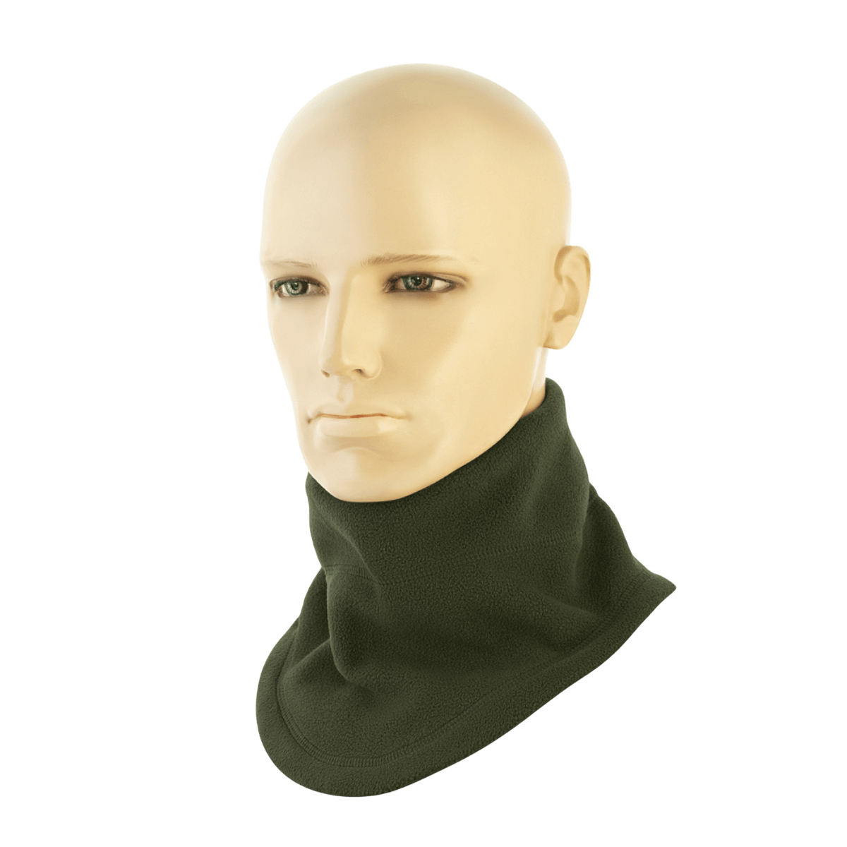 M-Tac Anatomisk Snood Justerbar Elite Fleece (320 g/m²) vihreänä mannekiinilla, täydellinen kylmään säähän ja monikäyttöön.