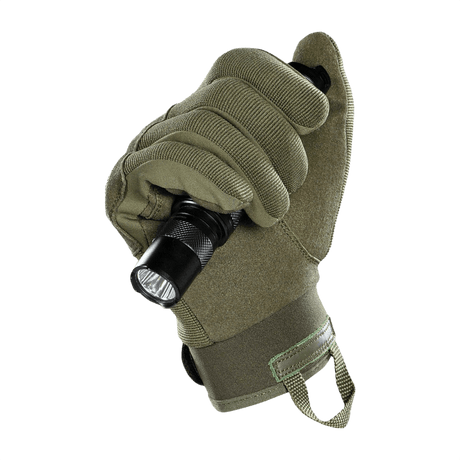 M-Tac Assault Tactical Mk.3, vahvistettu kämmen ja säädettävä velcro, tarkoitettu aseenkäsittelyyn eri olosuhteissa.