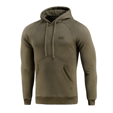 M-Tac Cotton Raglan Hard Hoodie oliivinvärisenä, 100% puuvillaa, fleece-vuori, raglanhihat, kengurutasku, sopii syksyyn ja talveen.