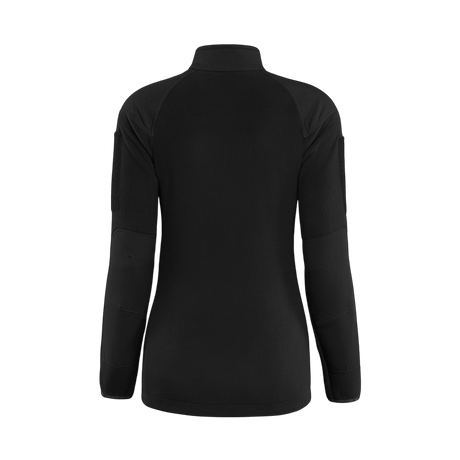 Musta M-Tac Combat Fleece -takki naisille, takakuvassa, ergonominen istuvuus ja kulutusta kestävät kyynärpääpaneelit