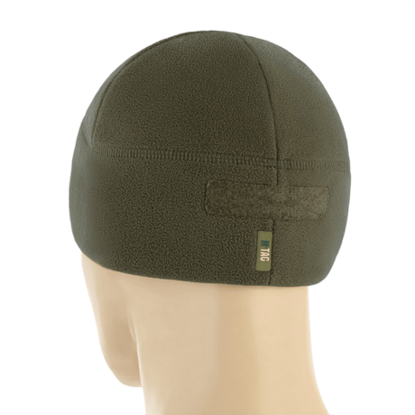 M-Tac Watch Cap Elite Fleece Beanie Hat Velcro, oliivinvihreä takaapäin nähtynä, Velcro-paneeli. Ihanteellinen taktiseen ja talvikäyttöön.