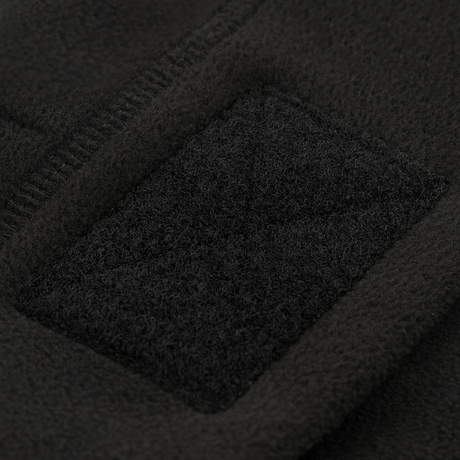 M-Tac Fleece Tactical Watch Cap Beanie m. Patch Panel, musta fleecemyyssy tarrapaneelilla, sopii taktiseen käyttöön ja ulkoiluun.