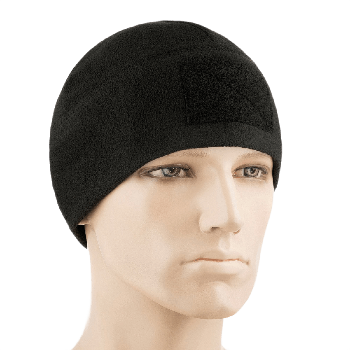 M-Tac Fleece Tactical Watch Cap Beanie m. Patch Panel taktiseen käyttöön ja ulkoiluun, kevyt ja lämmin pipo mustasta fleecestä.