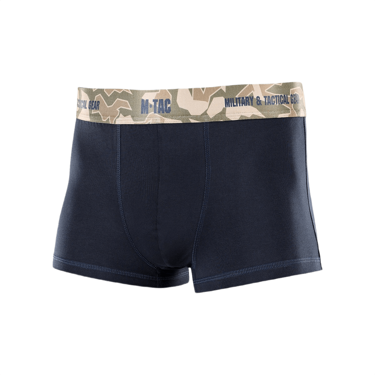 M-Tac Herre Boxer 93/7 navy-värissä kamuflaasivyöllä, suunniteltu mukavuuteen ja kestävyyteen anatomisella istuvuudella, sopii päivittäiseen käyttöön.