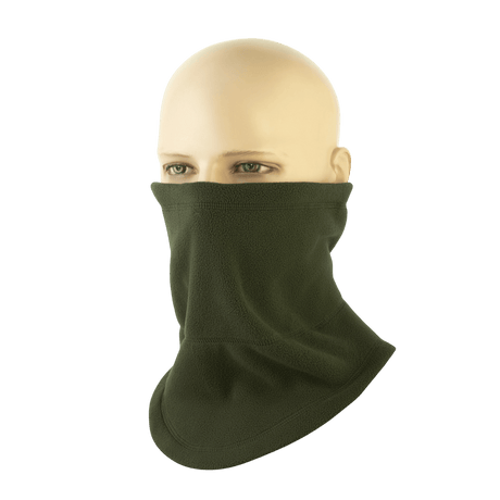 M-Tac Anatomisk Snood Justerbar Elite Fleece (320 g/m²) vihreänä mannekiinilla, monikäyttöinen kylmäsään asuste, pehmeä fleece.