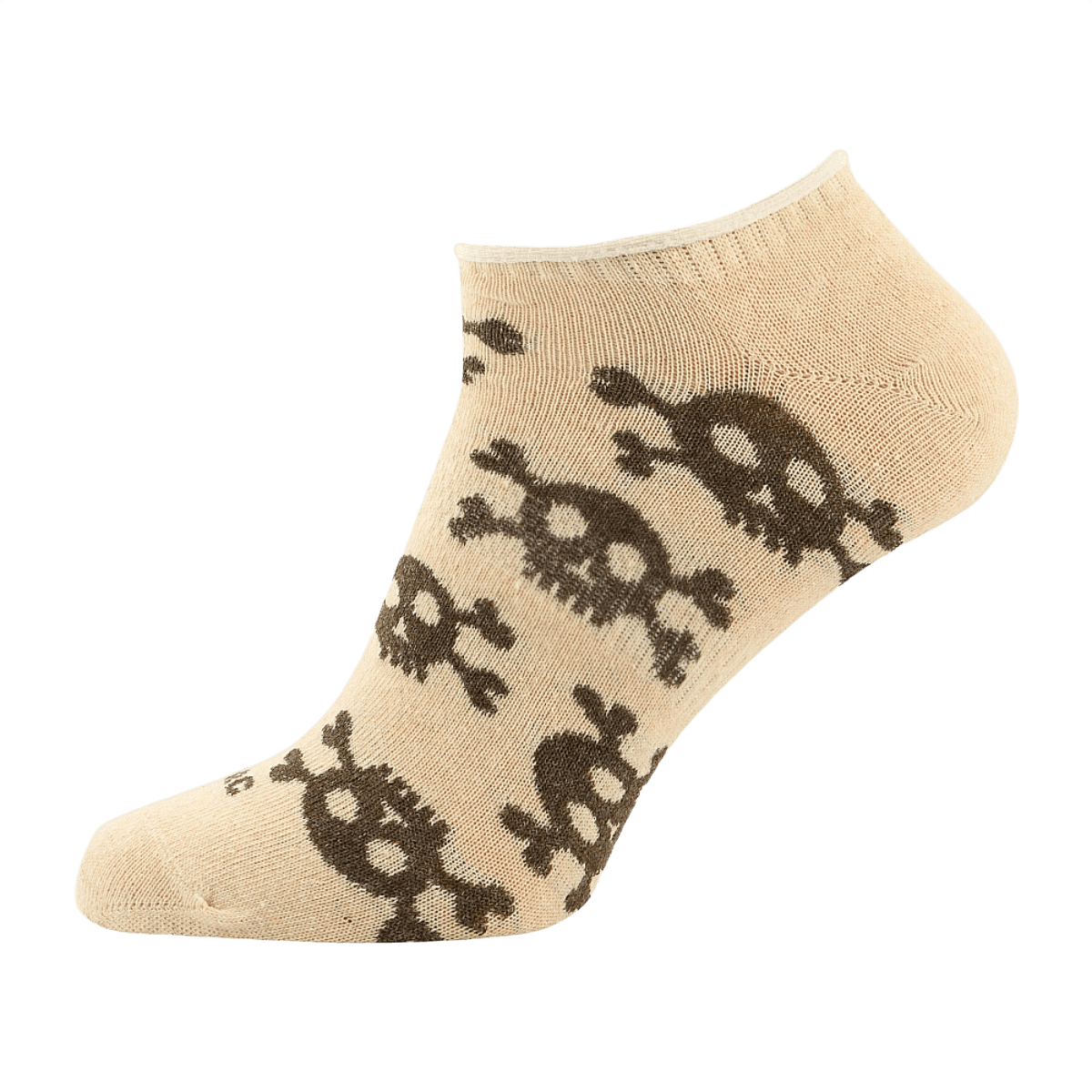 Vaaleanruskeat M-Tac kevyt kesäsukat Pirate Skull mustalla merirosvokallon kuviolla, täydelliset urheiluun ja vapaa-aikaan lämpimässä säässä.