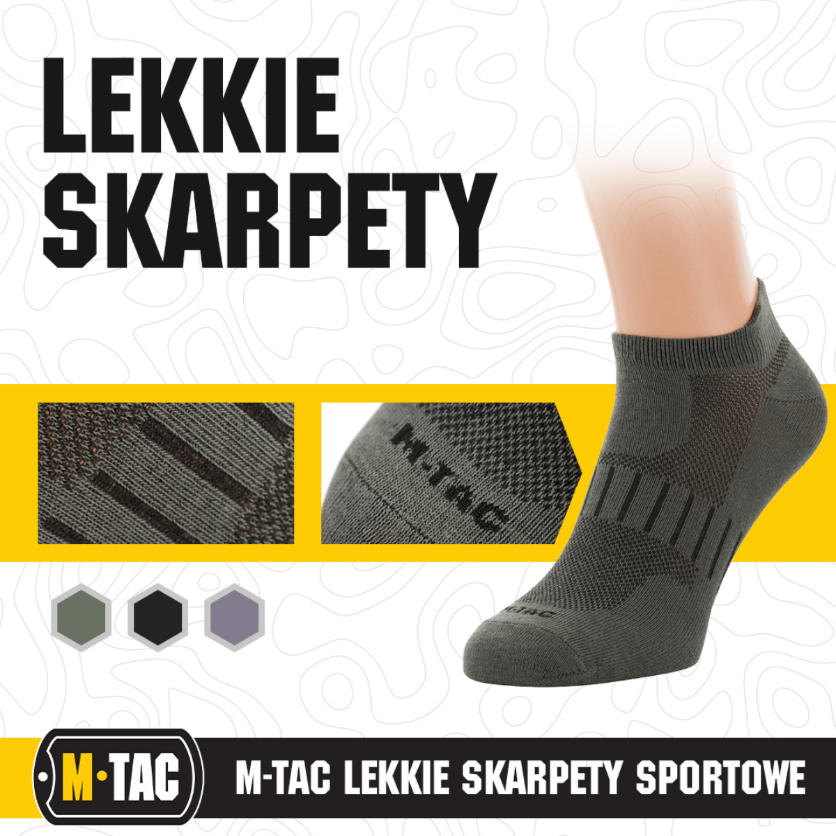 M-Tac Let Sportsokker hengittävästä materiaalista, suunniteltu juoksuun ja ulkoiluun, lyhyt pituus, optimaalinen istuvuus ja mukavuus.