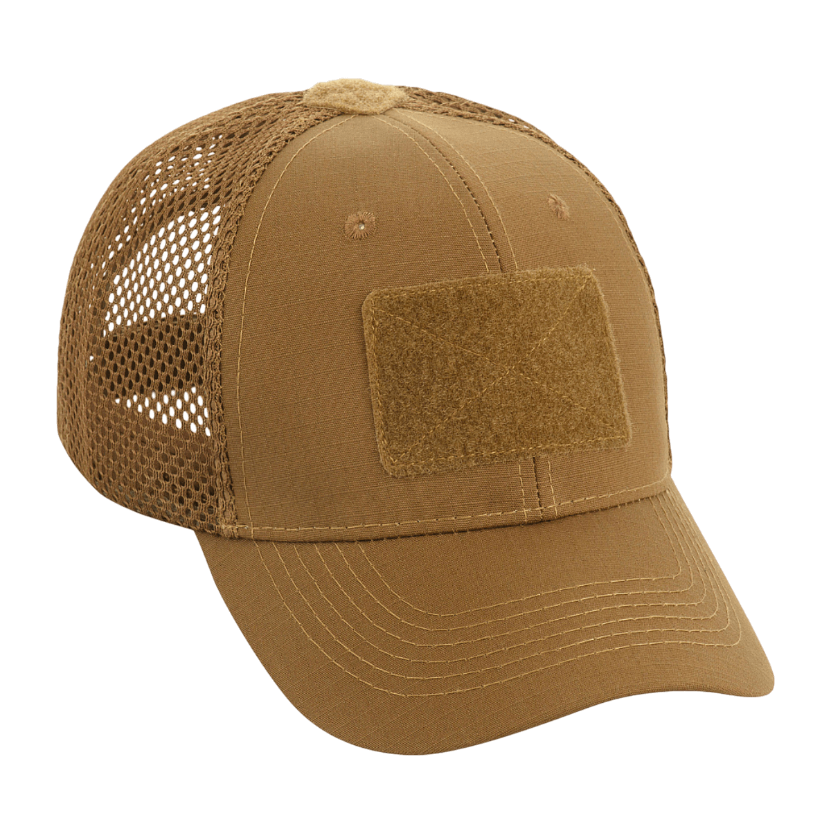 M-Tac Mesh Flex Ripstop Baseball Cap Velcro-kiinnityksellä khakin värisenä, Velcro-paneeli edessä ja mesh-sivut hyvään ilmanvaihtoon ja mukavuuteen.