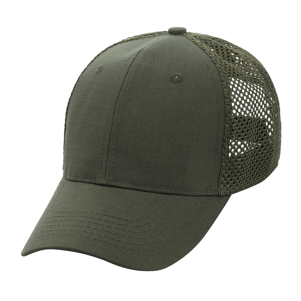 M-Tac Mesh Flex Ripstop Baseball Cap oliivinvihreänä ripstop-etuosalla ja mesh-paneeleilla, säädettävä Velcro-tarranauha, sopii ulkokäyttöön.