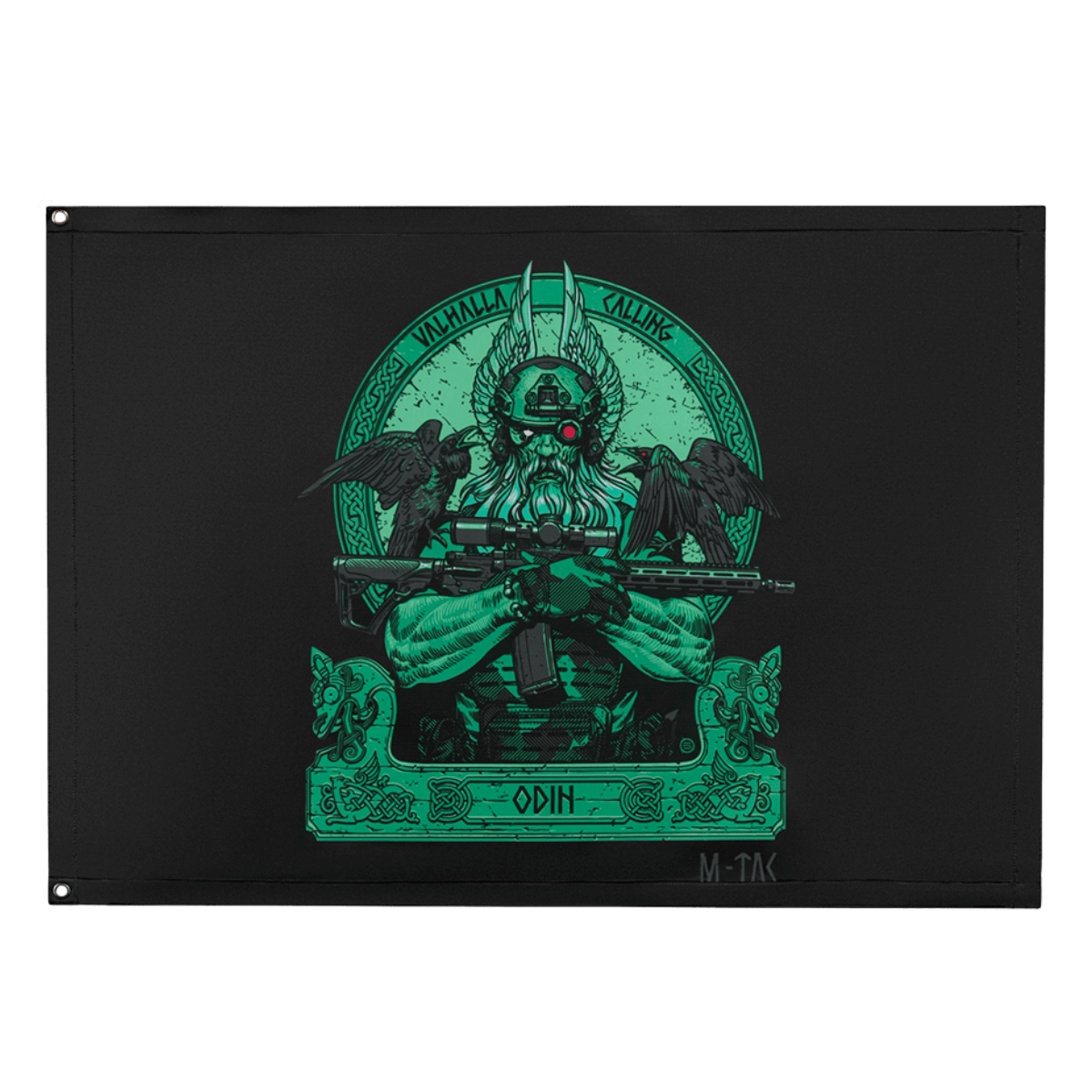 M-tac Flag Odin Night Vision 630x900 modernilla sotilaallisella Odin-kuvalla ja korpeilla.