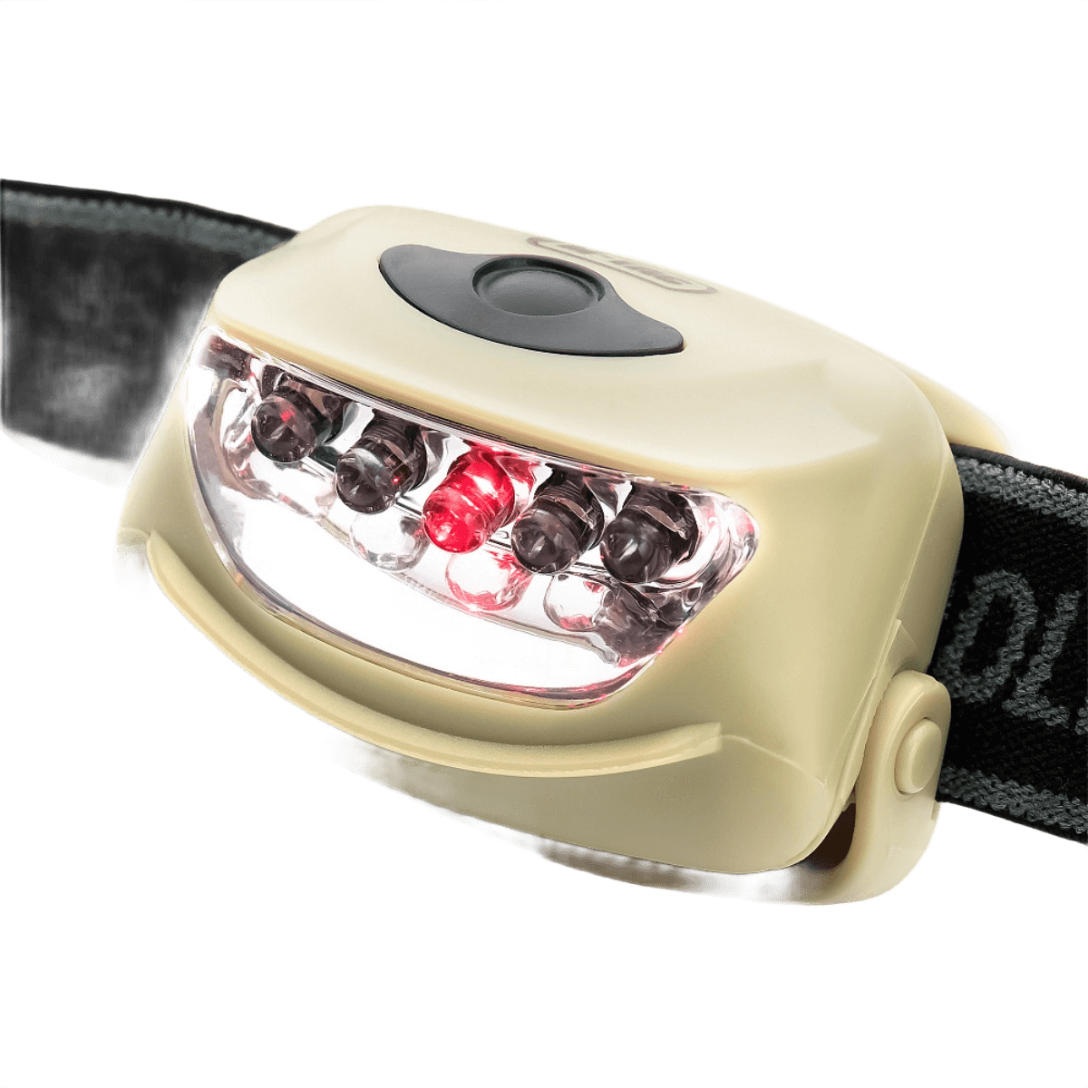 M-Tac otsalamppu 4+1 LED elastisella otsanauhalla, 4 valkoista ja 1 punaista LEDiä, jopa 18 lumenia, paristokäyttöinen otsalamppu