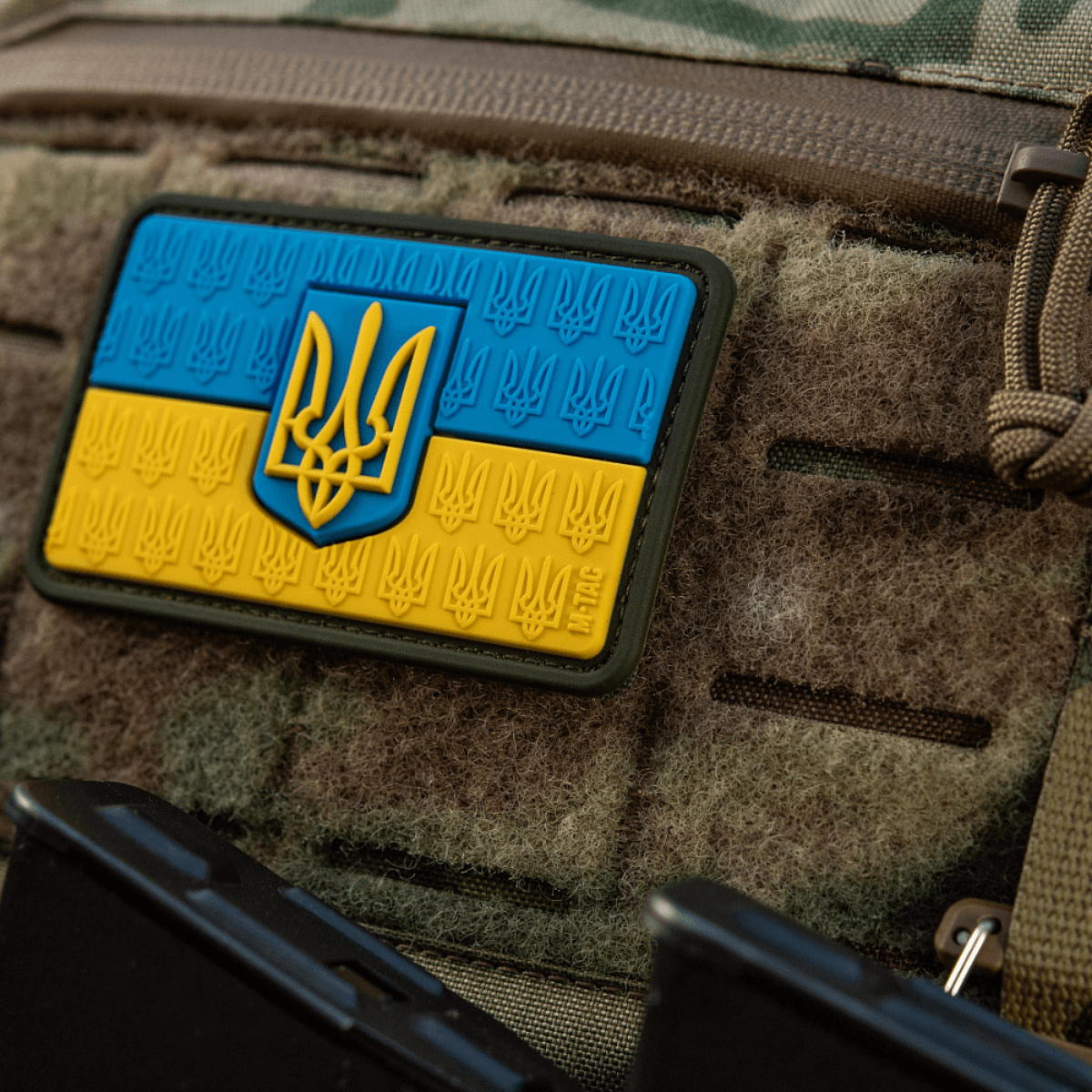 M-Tac Patch Ukraine Flag vaakuna vaatteissa 3D Trident -kuvioinnilla, Cordura 500D, helppo kiinnitys Velcrolla.