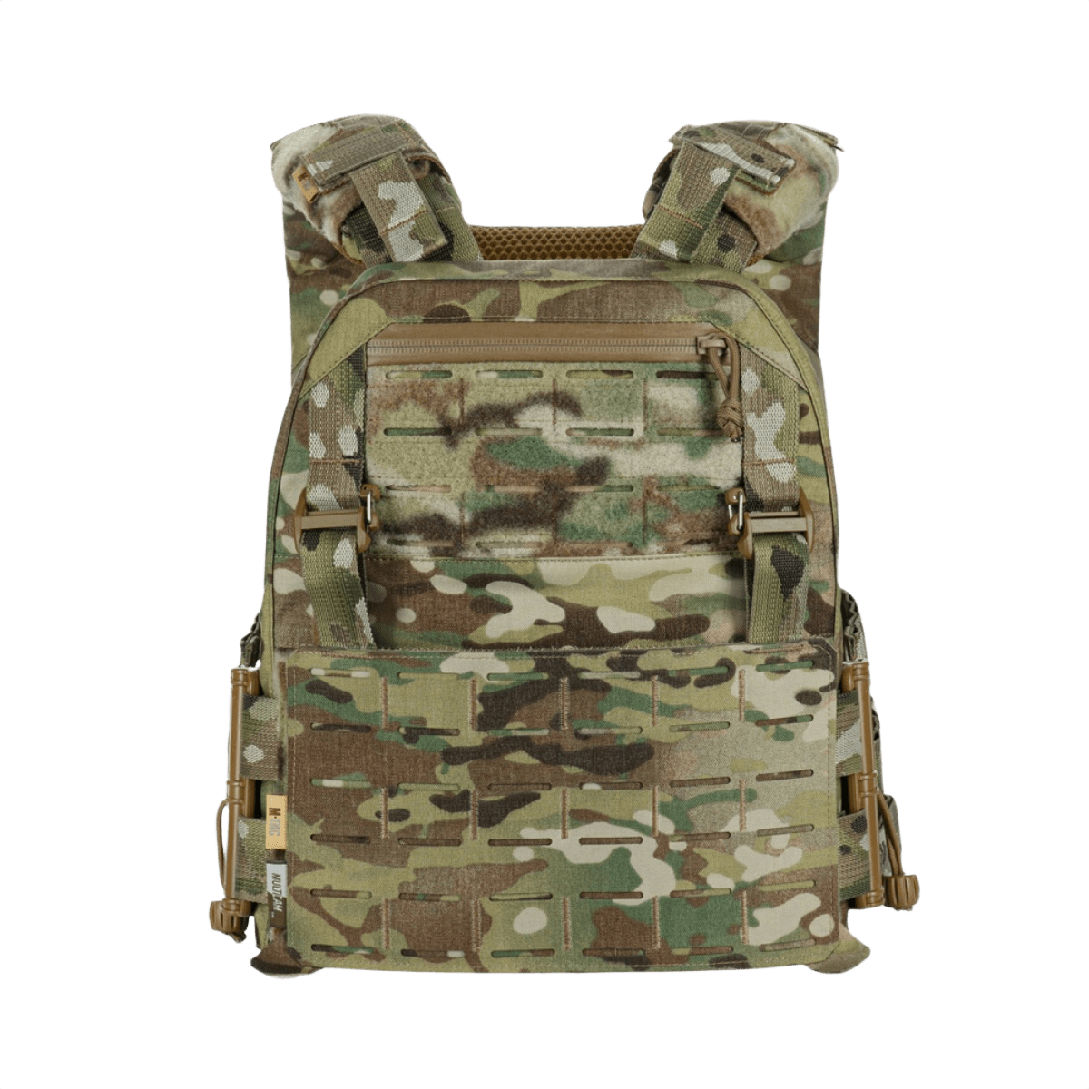 M-Tac Plate Carrier Cuirass Elite Gen.II maastokuvioinnilla ja pikalukoilla, valmistettu Cordura 500D:stä kestävyyttä varten.