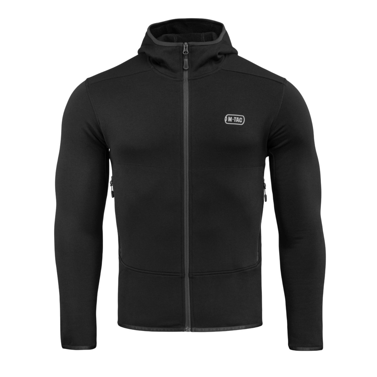 M-Tac Shadow Polartec Fleece -huppari mustana, huppu ja valmistettu Power Stretch Pro -fleecestä, suunniteltu toimivuuteen ja kestävyyteen.