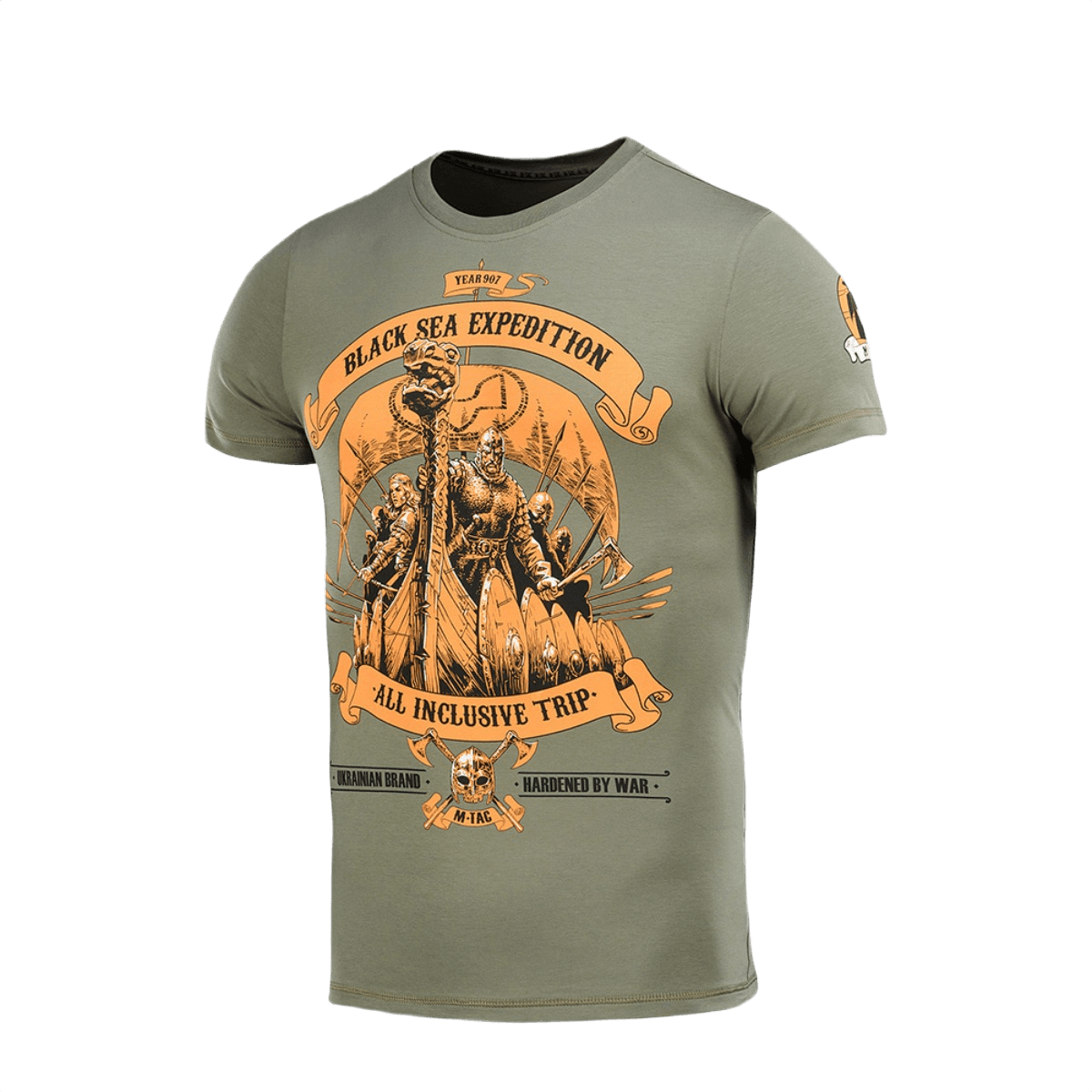 M-Tac T-shirt Black Sea Expedition harmaa printillä, valmistettu puuvillasta ja elastaanista, sopii aktiiviseen elämäntapaan kuten metsästykseen ja matkailuun